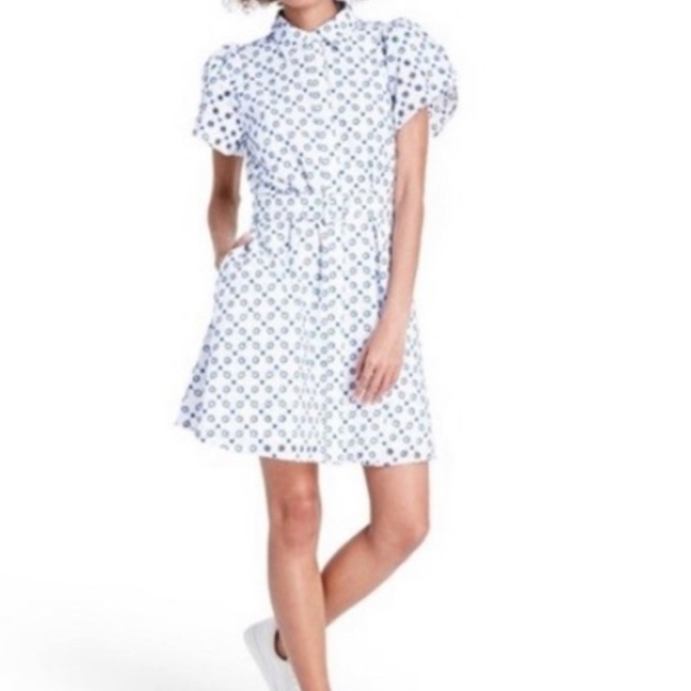 Alexis X Target Women XS Belted Eyelet Mini Button Down White Embroidered Dress‎